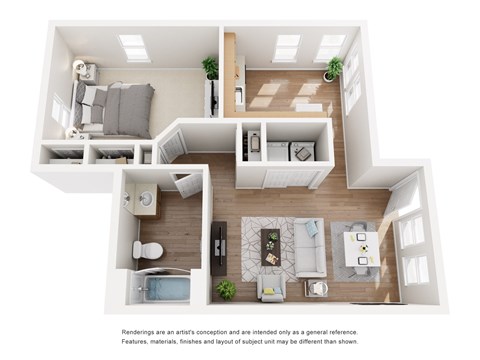 Floor plan for 1 bed, 1 bath, 540 sqft